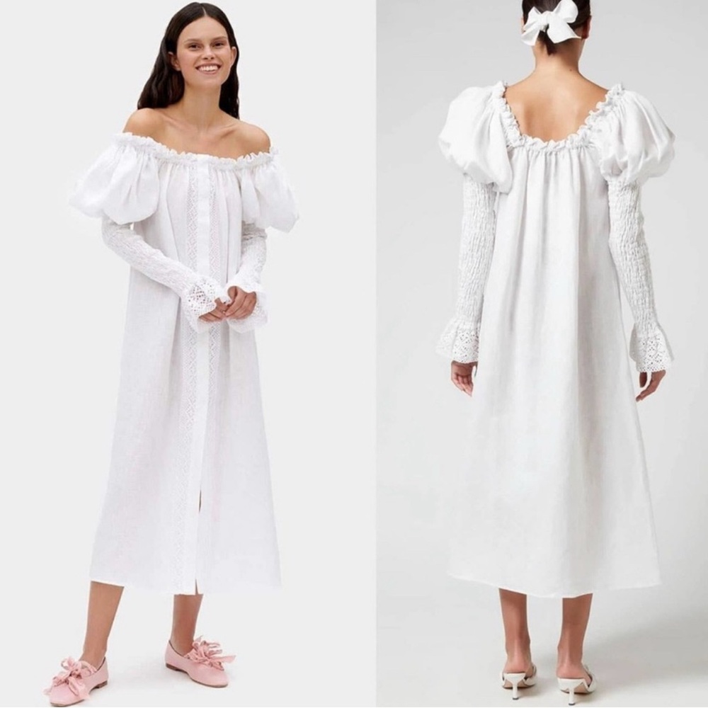 Sleeper Opera Linen Midi Dress Pearl White